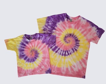 Customizable three colored spiral tie dye shirt, Family shirts, unisex adult, youth, toddler and infant t-shirt, tie dye tshirt