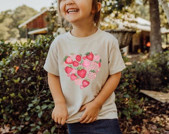 Toddler strawberry heart tshirt, cute fruit graphic tee for kids, summer shirt, strawberry shirt, farmers market shirt, fruit shirt