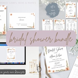 Bridal Shower Party Bundle, Editable Bridal Shower Template Invitation, Digital Download, Canva, Bridal Shower Games Printable, Flowers