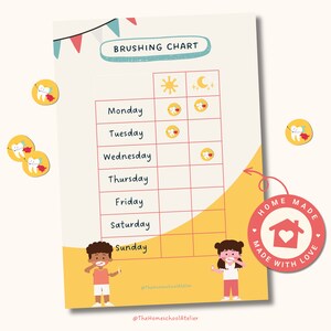 Tabla de cepillado diario para niños pequeños, tablas de dientes, rutina diaria para niños, tabla de rutina matutina y vespertina de ritmo diario, salud dental, imprimible