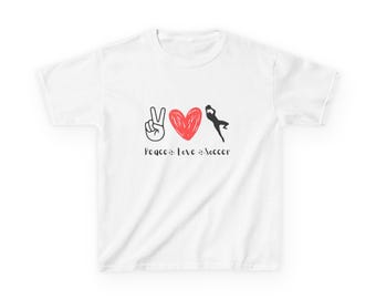 Kids Soccer Love Tee | Peace Love Soccer T-Shirt, Kids Tee for Soccer Players, Soccer Gifts, Youth Sports Apparel, Playful Kids Clothing