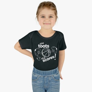 Sports Fan Onesie - Funny Sports Fan Baby Onesie - She Toots She Scores Baby Basketball Onesie - Baby Bodysuit -Baby Shower Gift Sports Fan