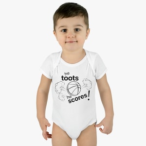 Sports Fan Onesie - Funny Sports Fan Baby Onesie - He Toots He Scores Baby Basketball Onesie - Baby Bodysuit -Baby Shower Gift Sports Fan