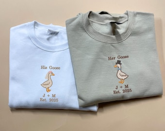 Embroidered Silly Goose Bride Sweatshirt Funny Goose Lover Sweater Married Couple Matching Shirt Wedding Gift Bachelorette Mr. and Mrs Shirt