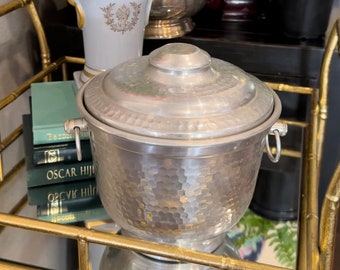 Italian Hammered Silver Metal Ice Bucket | Bar Cart Decor | Grandmillennial Decor | Chinoiserie Chic Home Decor | Coastal Home Decor