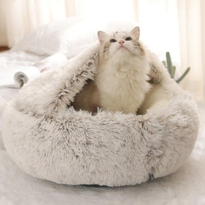 Calming Cat Bed, Anti-Anxiety Sleeping Cave, Cat Bed, Cat Furniture, Plush Pet Bed, Indoor Cat Cushion, Soft Round Cat Bed, Cat Lover Gift