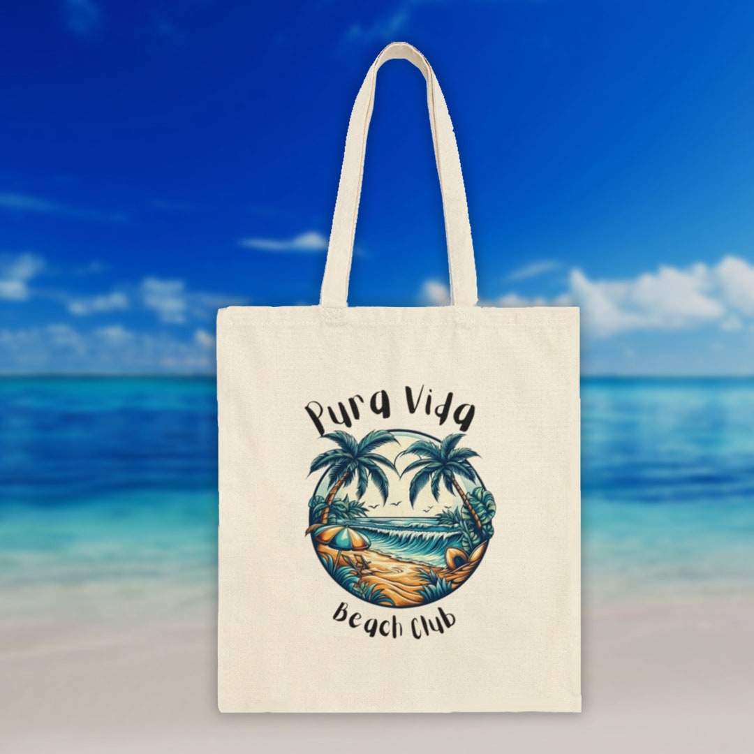 Pura Vida Beach Club Tote Bag Relaxing Beach Scene Design Etsy