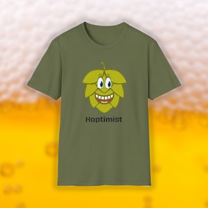 Hoptimist Cartoon Hops Beer-Themed T-Shirt