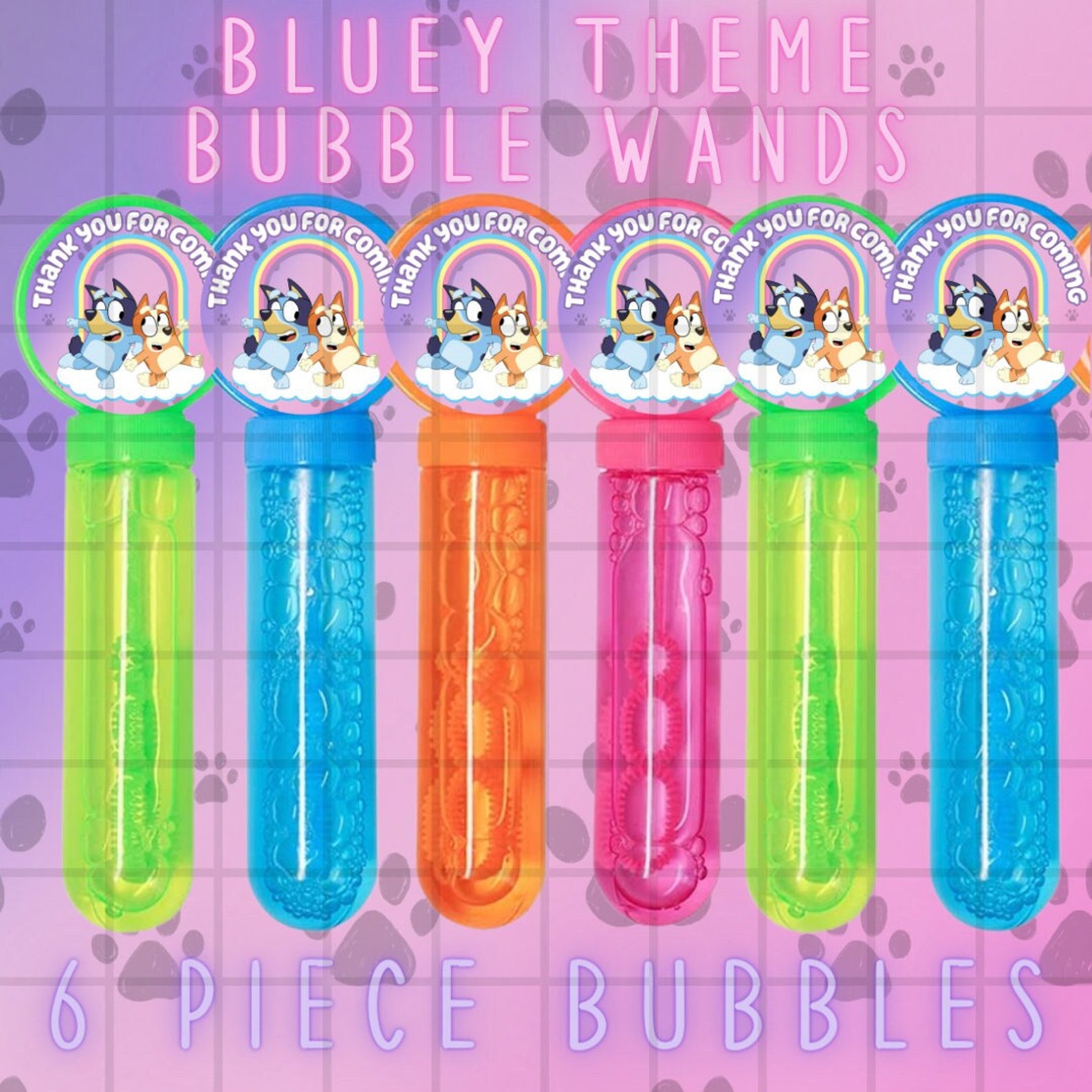 6 Piece Bluey Bubble Wands Bluey Girl Bubbles Bluey Etsy Australia