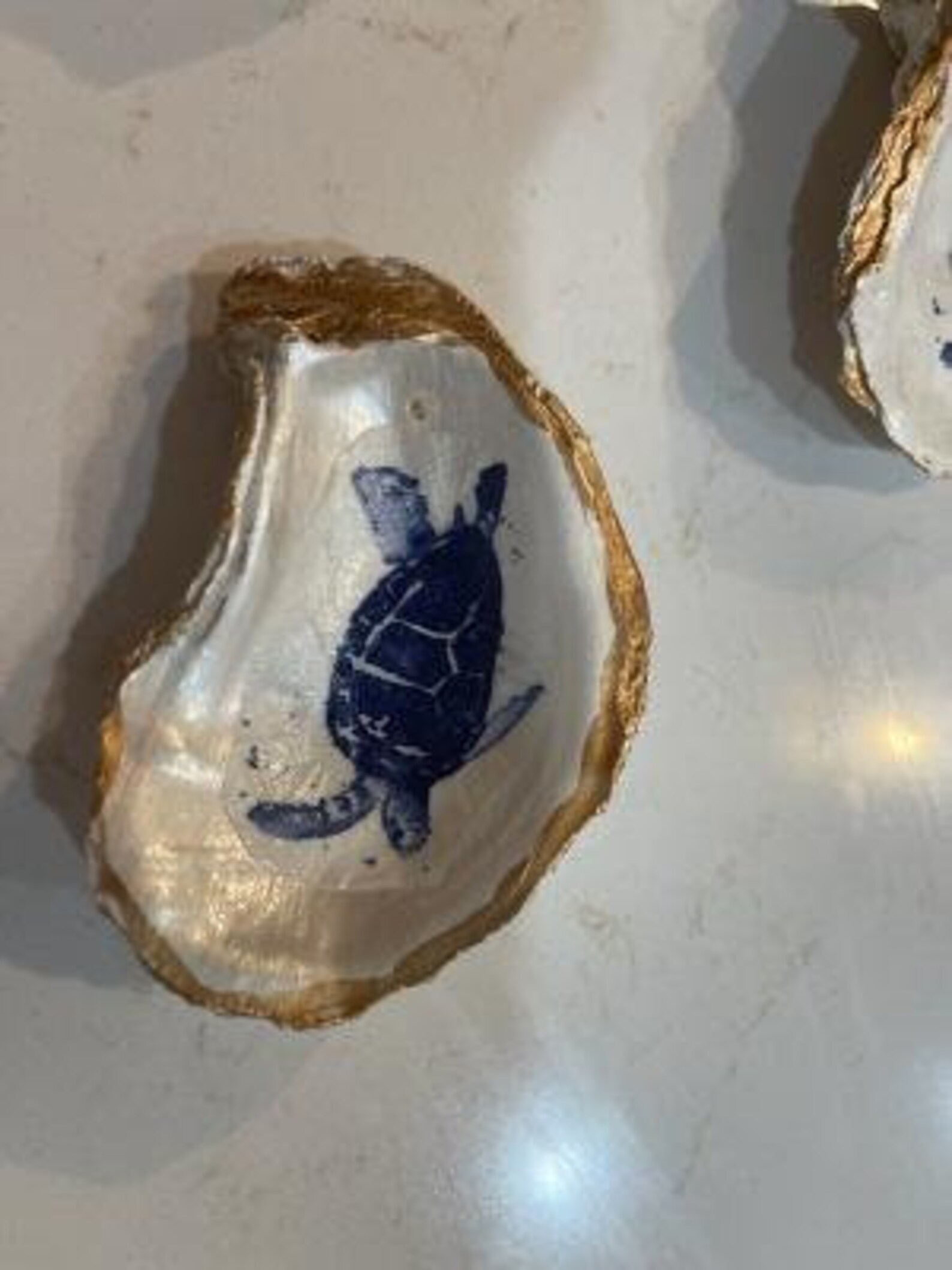 Chinoiserie Style Blue and White Decoupaged Oyster Shells. Coastal ...