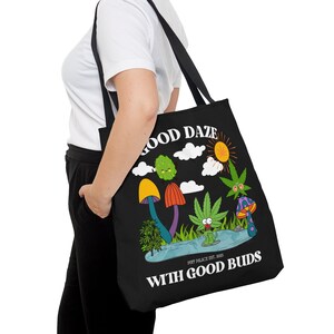 Sac fourre-tout réutilisable 420 feuilles de chanvre Good Daze With Good Buds | fourre-tout d'épicerie Cartoon Stoner | LIVRAISON GRATUITE