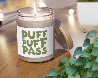 Puff Puff Pass Velas perfumadas de cera de soja natural 9oz / Green Stoner Cannabis Smoke Session Idea de regalo / 4/20 Vela de hoja de cáñamo / ENVÍO GRATIS