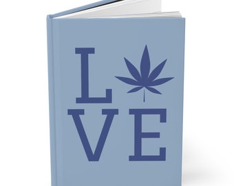 Cuaderno de tapa dura con diseño de hoja de cáñamo 420 LOVE / Cuaderno azul para fumadores / Kit para fumadores / Regalo hippie / ENVÍO GRATIS
