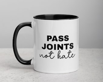 Pass Gewrichten Geen Haat | 11oz mok met kleur aan de binnenkant | Cadeau voor 20/4 | Hennepbladbeker | Unisex mok cadeau-idee voor roker | GEEN VERZENDKOSTEN
