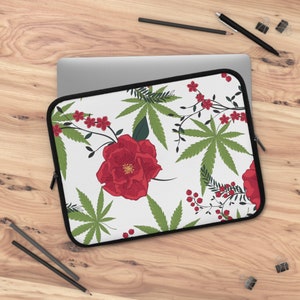 Hemp Leaf Flower Vine Print Neoprene Laptop iPad Tablet Protective Sleeve | 7&quot; 10&quot; 13&quot; 15&quot; 17&quot; | Free Shipping