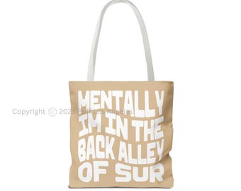 Bolso tote VPR Sur Back Alley color beige tostado / 3 opciones de tamaño. Divertido accesorio de regalo para fans de Vanderpump Rules / Bolso de compras reutilizable Pump Rules.
