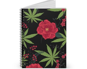 Cuaderno espiral con estampado de flores y hojas de cáñamo / Regalo 420 para fumadores / Envío gratis