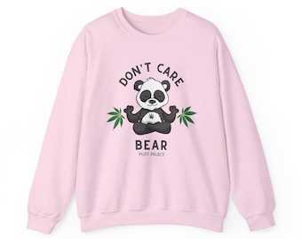 Don't Care Bear 420 Hemp Leaf Panda Unisex Crewneck Sweatshirt | Stoner Cannabis Hip Hop Fashion Sweater Theme Gift | FREE SHIPPING