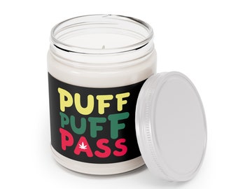 Puff Puff Pass Velas perfumadas de cera de soja natural 9oz / Stoner Cannabis Smoke Session Idea de regalo / 4/20 Vela de hoja de cáñamo / ENVÍO GRATIS