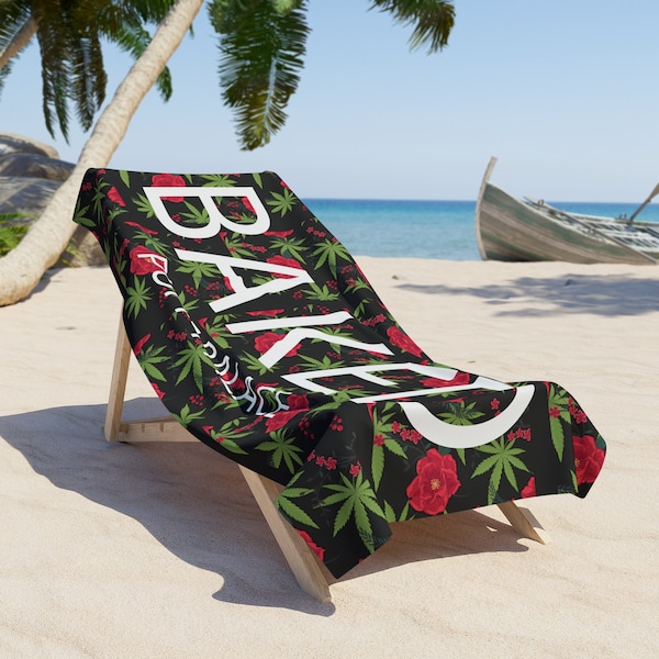 Baked Hemp Leaf Flower Black Beach Towel | 420 Cannabis Stoner Beach Pool Sunbathing Towel | FREE SHIPPING