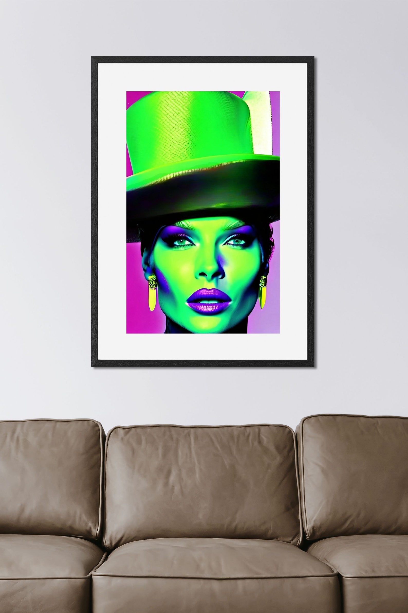 Woman With Neongreen Top Hat, Wall Art, Pop Art, Created With Help of