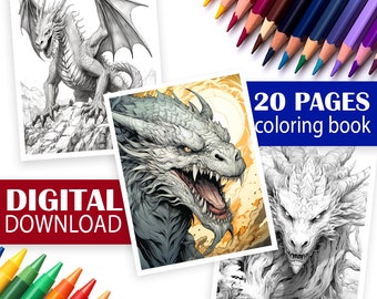 Dragons Coloring Book | Fantasy Coloring Book Digital Download for Adults | Variety of Mystical Dragons for Endless Coloring Adventures!