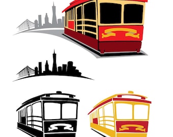 San Francisco Skyline Trolley and Bridge elements vector SFBay SF Bay City Golden Gate Bay Bridge