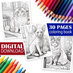 Cats Coloring Book | Cat Coloring Pages | Coloring Book Digital Download for Adults & Kids | 30 Unique Cat Designs for Endless Coloring!