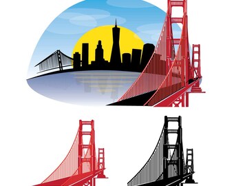 Vector Golden Gate Bridge & San Francisco Skyline – Digital Download, Original by Digytl, Includes AI, EPS, JPG (5000px)