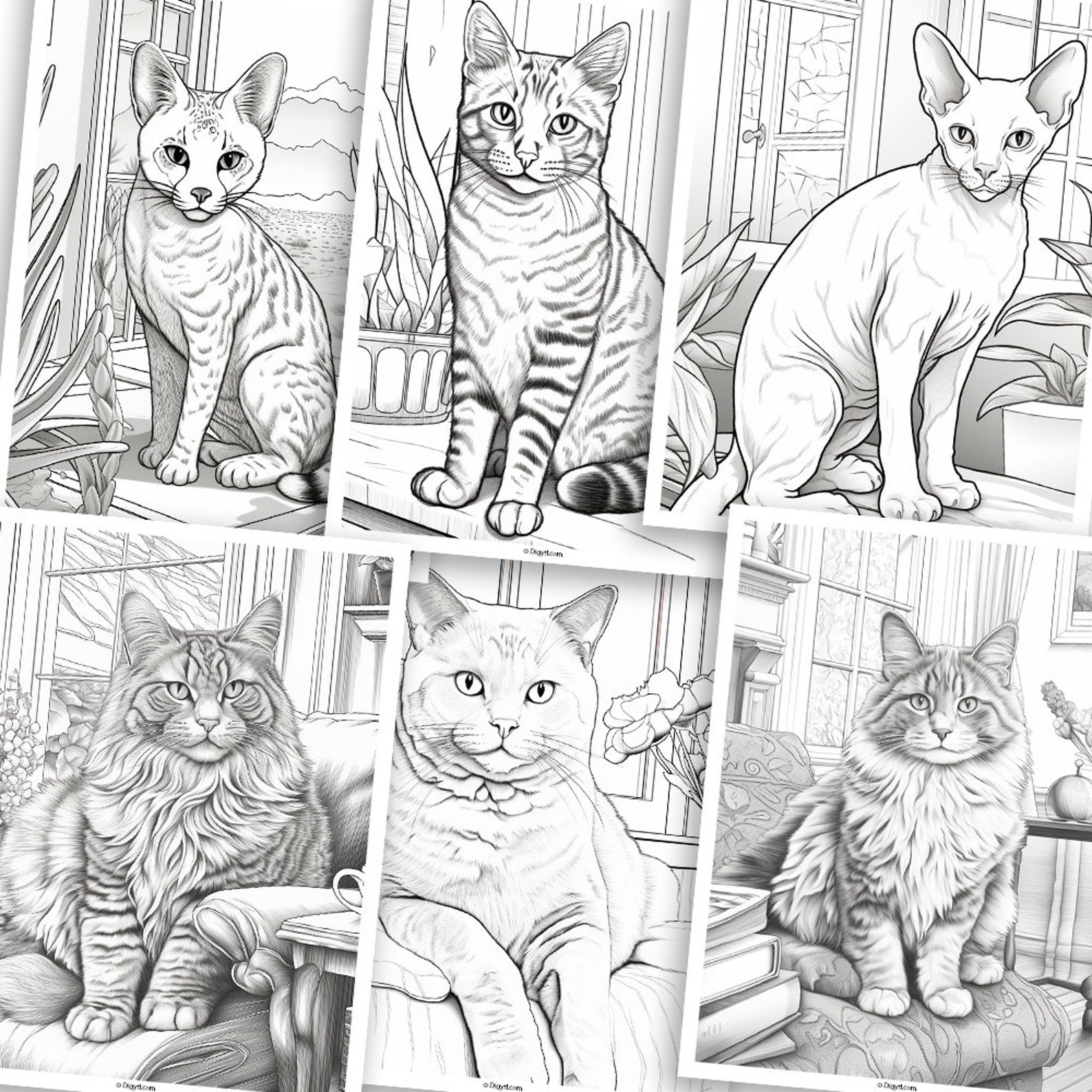 Cats Coloring Book | Cat Coloring Pages | Coloring Book Digital ...