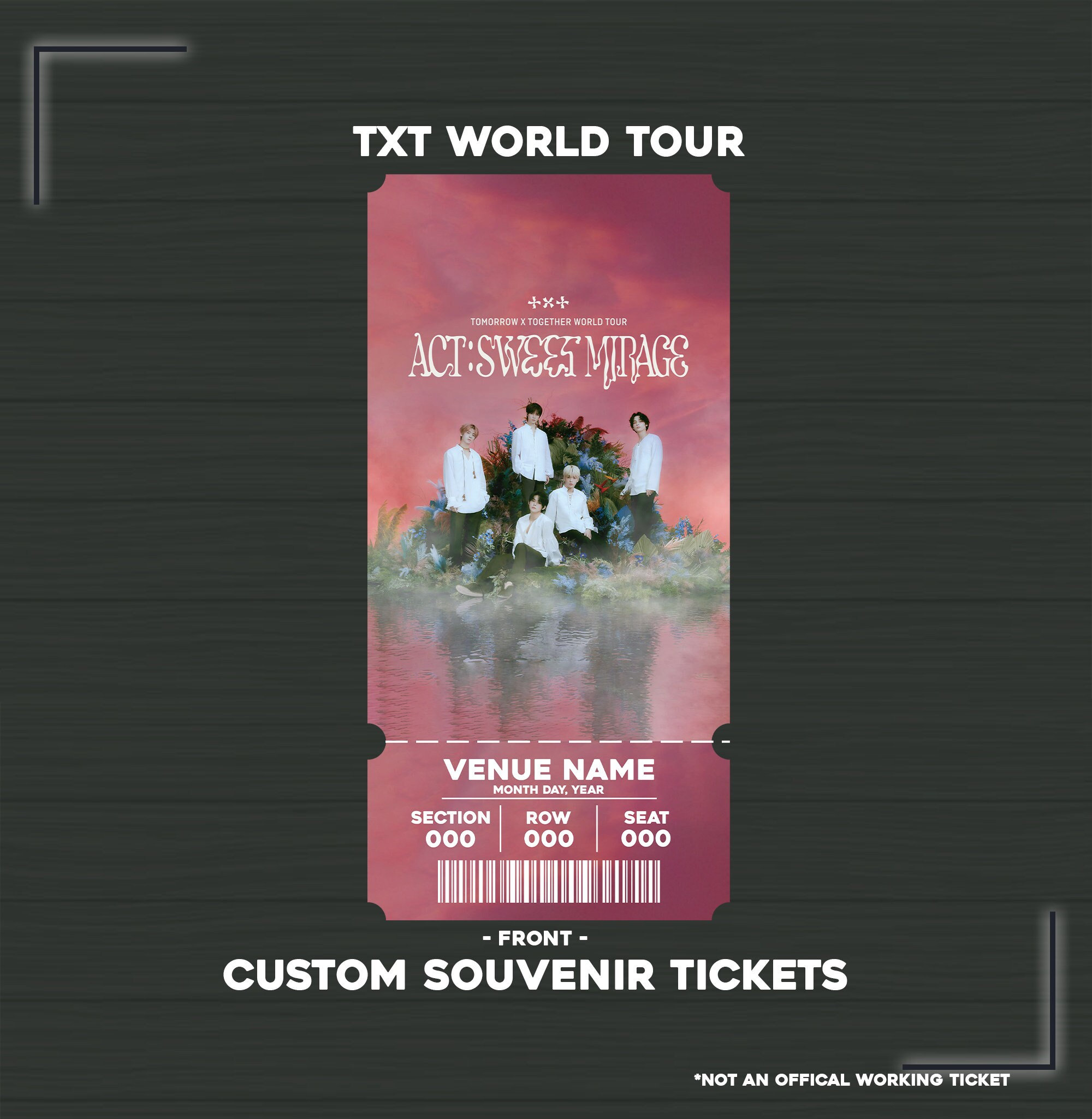 TXT World Tour Act: Sweet Mirage , Custom Physical Memory Souvenir Concert Tickets - Tomorrow x Together - kpop