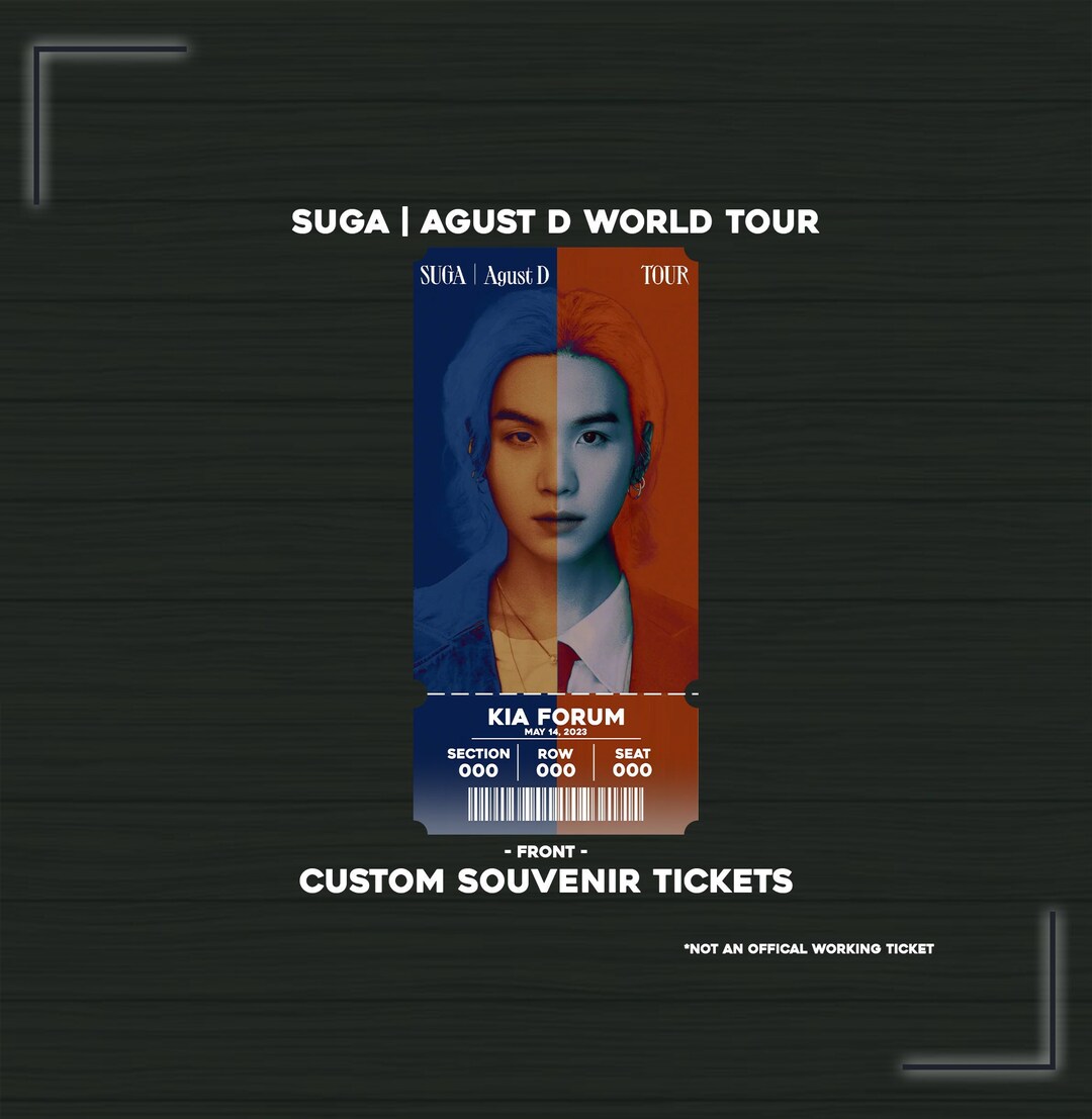 SUGA AGUST D Tour, Custom Physical Memory Souvenir Concert Tickets Bts