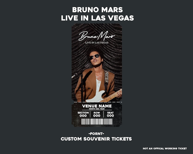 Bruno Mars Live in Las Vegas, Custom Physical Memory Souvenir Concert Tickets Bruno Mars Concert