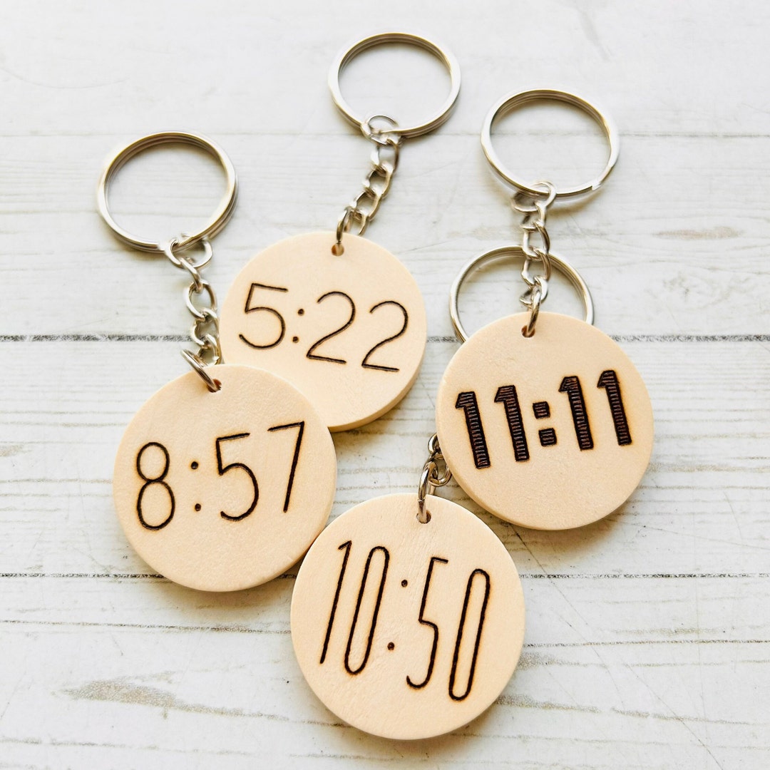 Personalized Time Wood Burned Keychain - Etsy