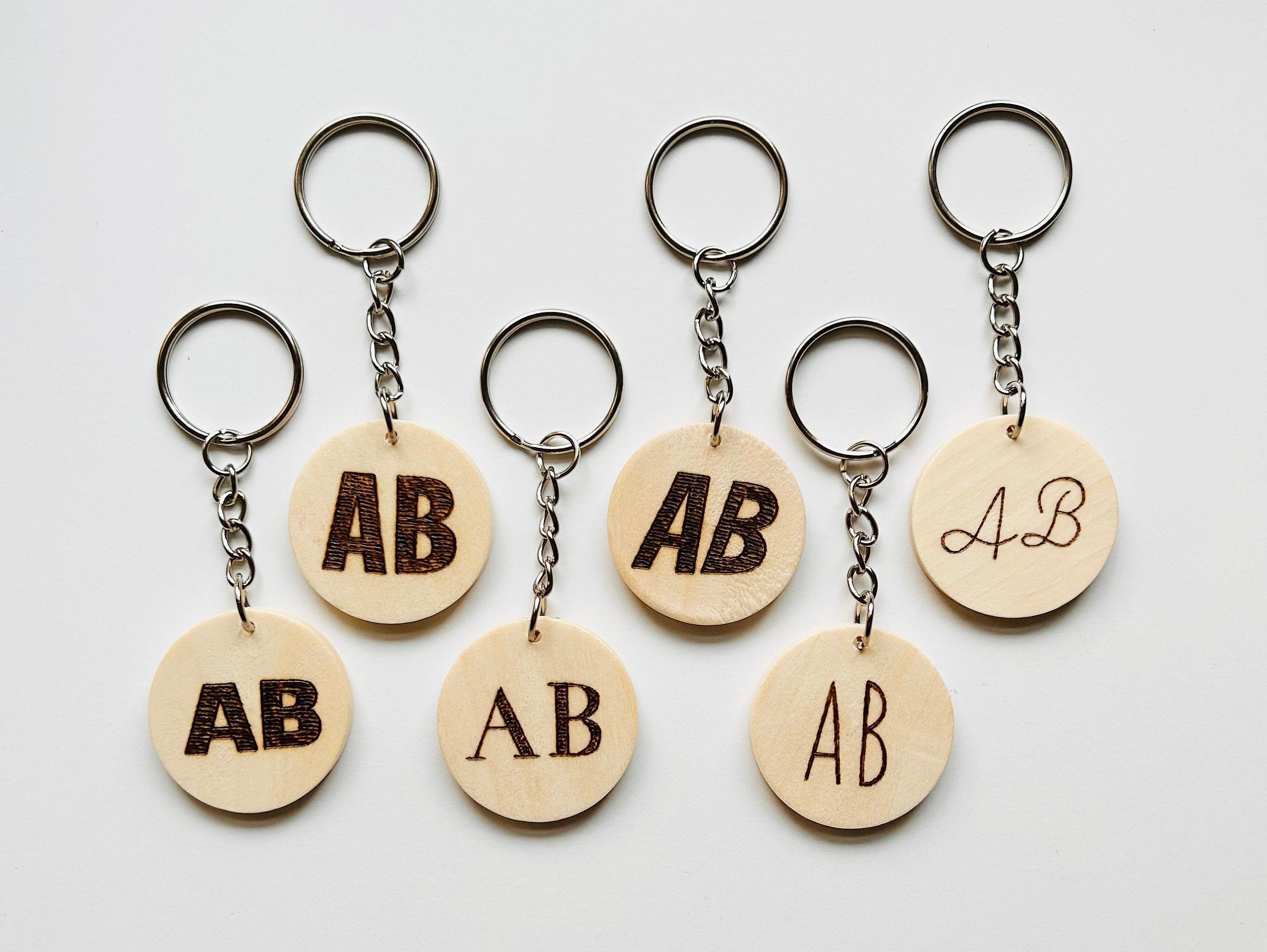 Personalized Initial Wood Burned Keychain - Etsy
