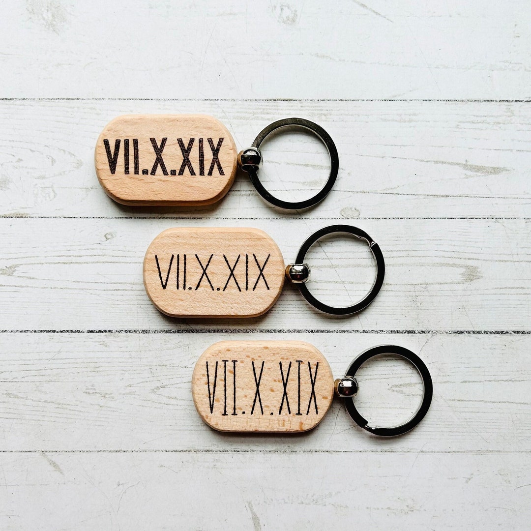 Roman Numerals Date Wood Burned Keychain - Etsy