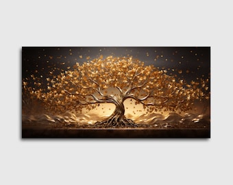 Golden Bronze Life Tree - Panorama Leinwandbild Leinwand Bild XXL Bilder Poster Wandbild Kunstdruck Wanddeko Wohndeko Kunst
