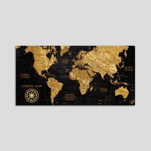 Alte Weltkarte mit Kompass - Braun & Gold Leinwandbild Leinwand Bild XXL Bilder Poster Wandbild Kunstdruck Wanddeko Wohndeko Kunst