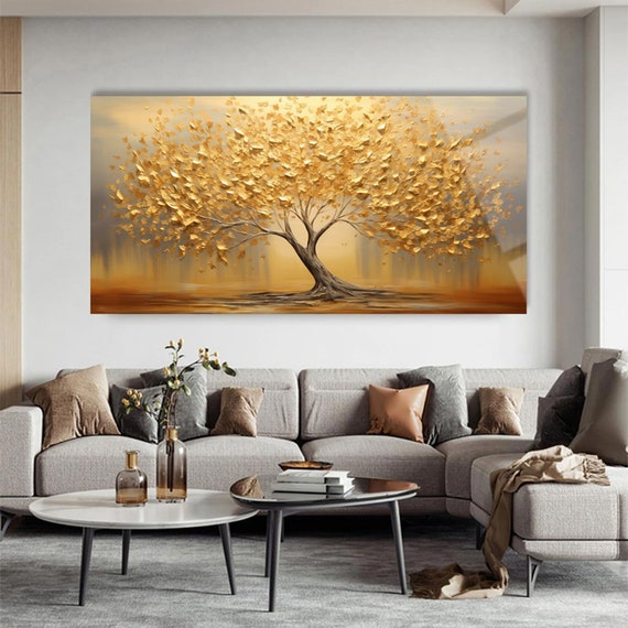 Tableau Abstrait Moderne Sur Toile XXL WALLARENA - Effet Or Et Noir - Impression Digitale Sur Mesure