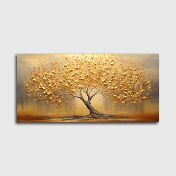 Golden Life Tree - Panorama Leinwandbild Leinwand Bild XXL Bilder Poster Wandbild  Kunstdruck Wanddeko Wohndeko Kunst