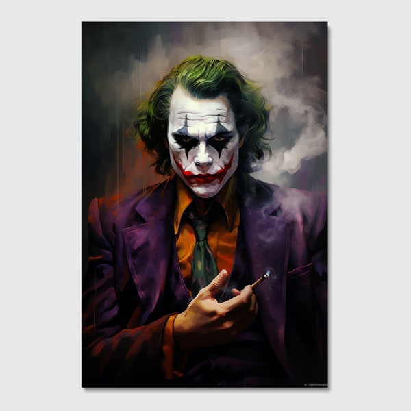 Joker with Cigarette in Hand Leinwandbild Leinwand Bild XXL Bilder Poster Wandbild Kunstdruck Wanddeko Wohndeko Kunst