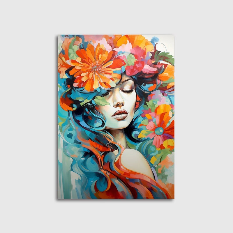 Wandbild frau mit blumen auf dem kopf - Etsy.de