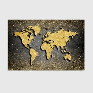 Weltkarte - Goldene Version - "Goldenes Pulver" Leinwandbild Leinwand Bild XXL Bilder Poster Wandbild Kunstdruck Wanddeko Wohndeko Kunst
