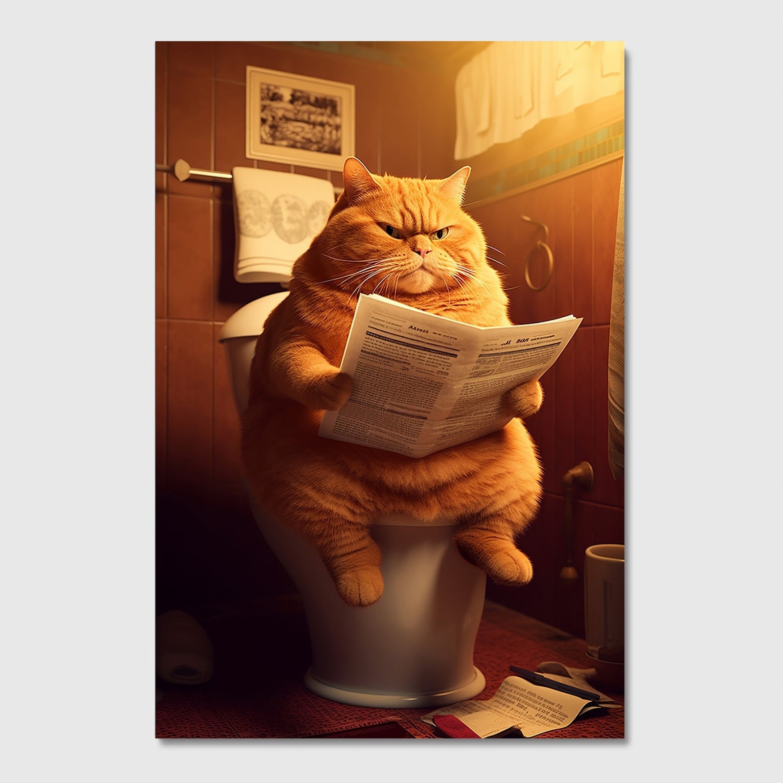 Cat on Toilet Canvas Picture Canvas Picture XXL Poster Acrylic Glass Wall Picture Art Print Wall Pictures Art Bathroom Funny Pictures