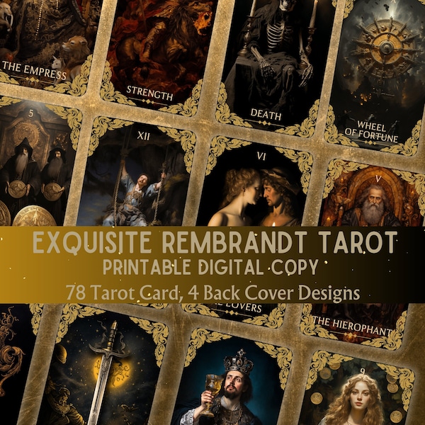 Printable Tarot Card, Printable Indie Tarot Deck, 78 Golden Glow of Gnosis Tarot Card, 4 Back Designs, Digital download Tarot Deck