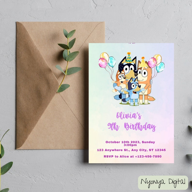 Birthday Invitation Templates Bluey Birthday Invitation - Etsy