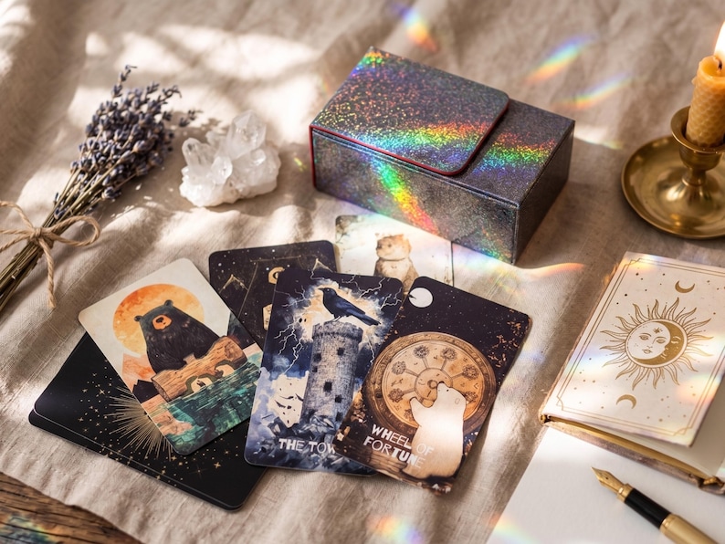 Tarot Deck for Beginners | Tarot Deck Black Indie | Feasts & Fables | Animal Divination Cards | 350gsm Luxury Gift Set image 1