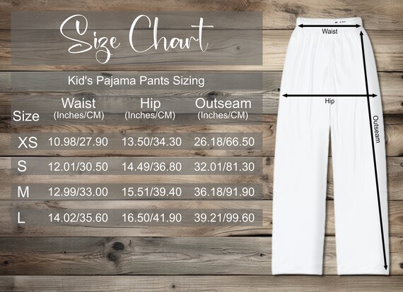 Pajama jeans size chart sale