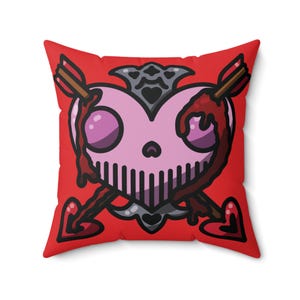 Gothic Skull Heart Pillow, Unique Valentine&#39;s Day Gift, Red/Gray Decorative Cushion, Romantic Anniversary Home Decor, Dark Whimsy Pillow