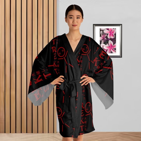 Unique REKT Design Kimono Robe Black Red Perfect for Lounging and or Layering Etsy